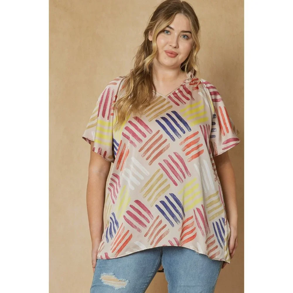 Entro V-Neck Flutter Sleeve Blouse, Latte - Picture 2 of 7